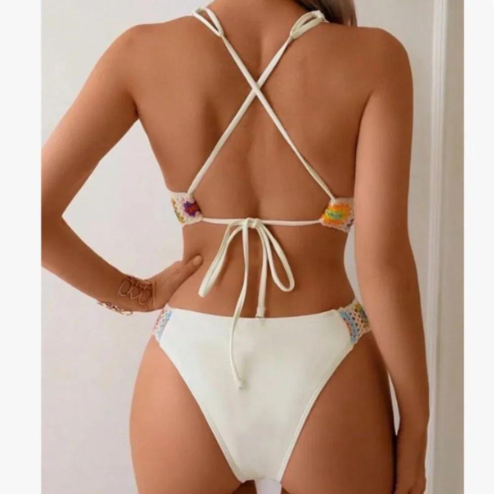 Women’s Bikini Crochet Swimsuit Bathing Suit Beach Vacation Summer Coastal - Picture 2 of 2